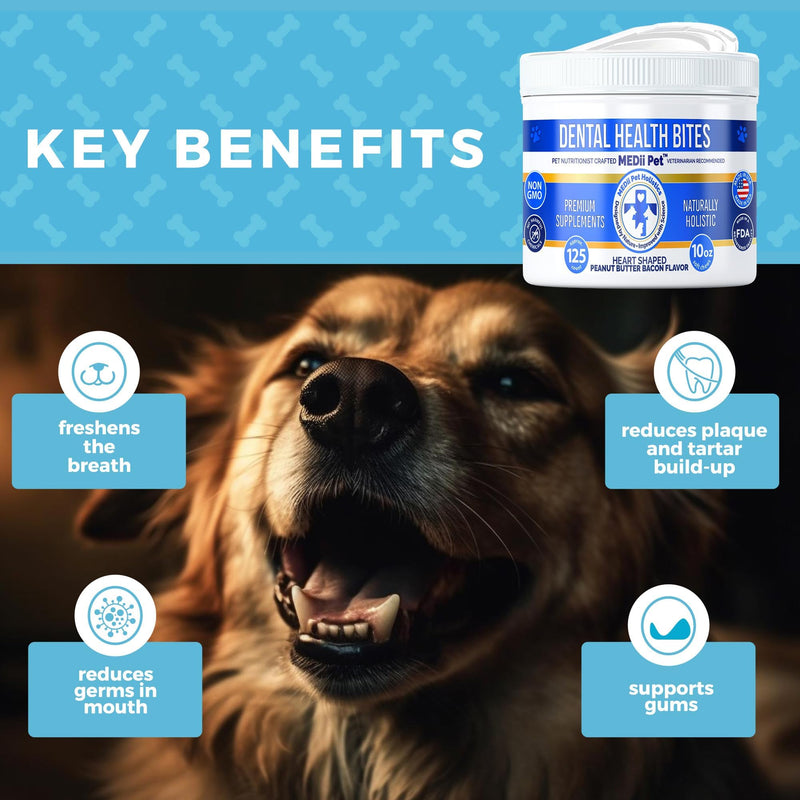 Soft Dog Dental Chews: Cleans Dog Teeth + Dog Breath Freshner. Removes Tartar & Plaque. Comparable to Greenies and Dentastix, for All Dog Teeth Cleaning. 10oz 125 Hearts Tasty Flavor - PawsPlanet Australia