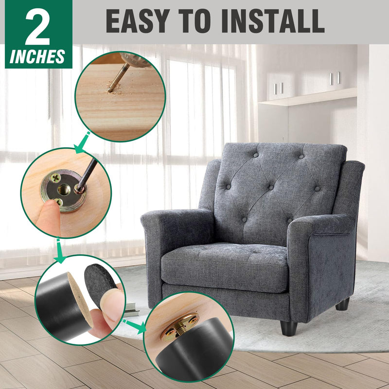 FoDau770 Black Rubber Wood Furniture Legs 2 Inches, Straight Tapered Wood Legs Mid Century Sofa Legs Set of 4, 5/16" UNC Furniture Feet Replacement Legs for Sofa Couch Dresser Chair Ottoman Table 2 Inch