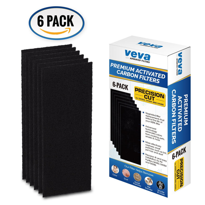 VEVA Pre-Filter Replacement Compatible with Hamilton Beach 04383, 04384, 04386 Air Purifier - 6 Pack - Smoke and Odor Eliminator Carbon Filters 6 Pre-Filters