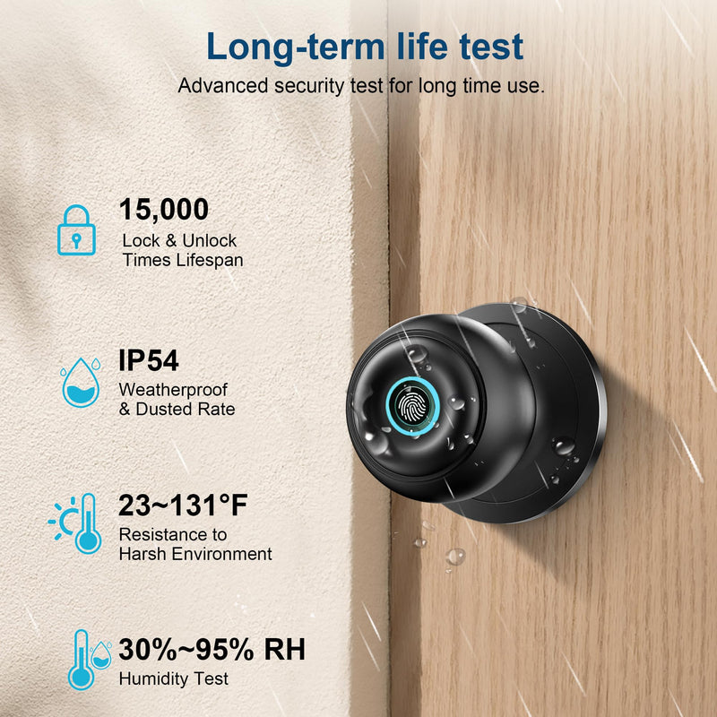 3-in-1 Smart Door Lock with Fingerprint Unlock, Smart Fingerprint Door Knob, Auto Lock & App Control – Keyless Entry for Home, Office, Garage & Apartment