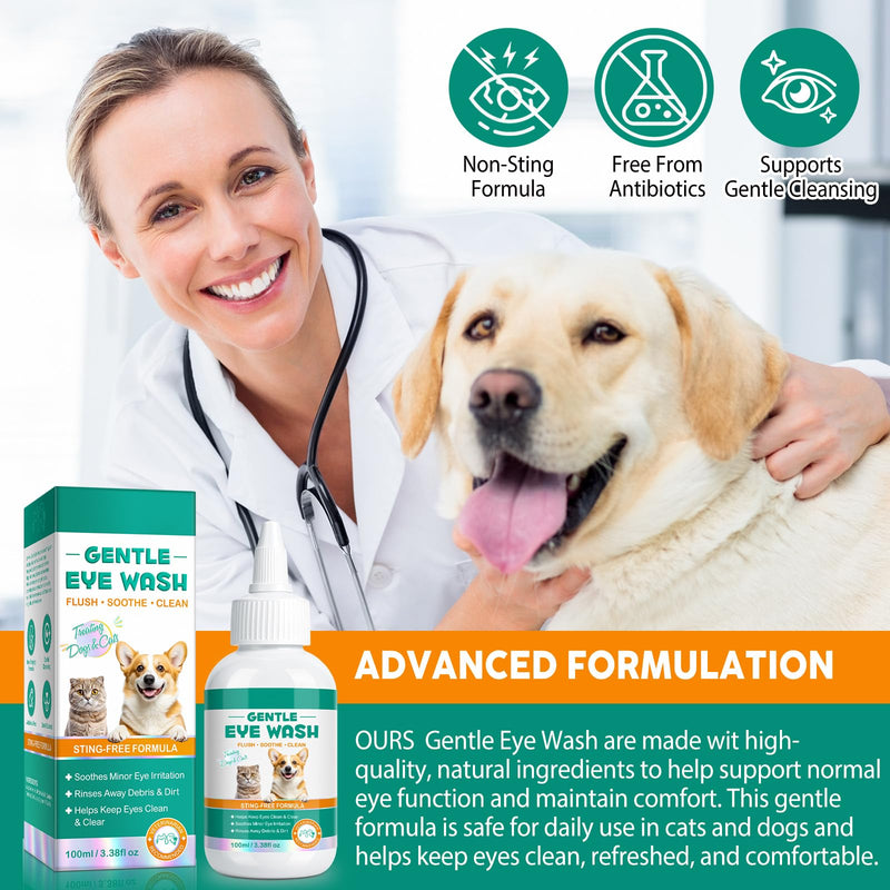 Eye Drops for Dogs and Cats - Safe to Lick, Itchy Eyes Relief & Redness Reduction, Non-Antibiotic Daily Care for Tear Stain Removal, Pet Eye Wash Vet-Formulated with Oat Glucan, 3.38 oz