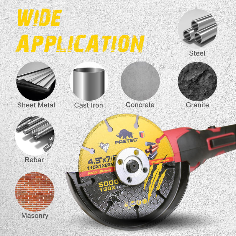 4 1/2 Inch Diamond Cutting Wheel, Metal 4 1/2'' Cut Off Wheel with 7/8" Arbor Hole, Angle Grinder Cutting Disc with 5000+ Cuts on Rebar, Steel, Iron and INOX, 100x Longer Wheel Life-1 Pack Diamond Cutting Wheel-4-1/2"