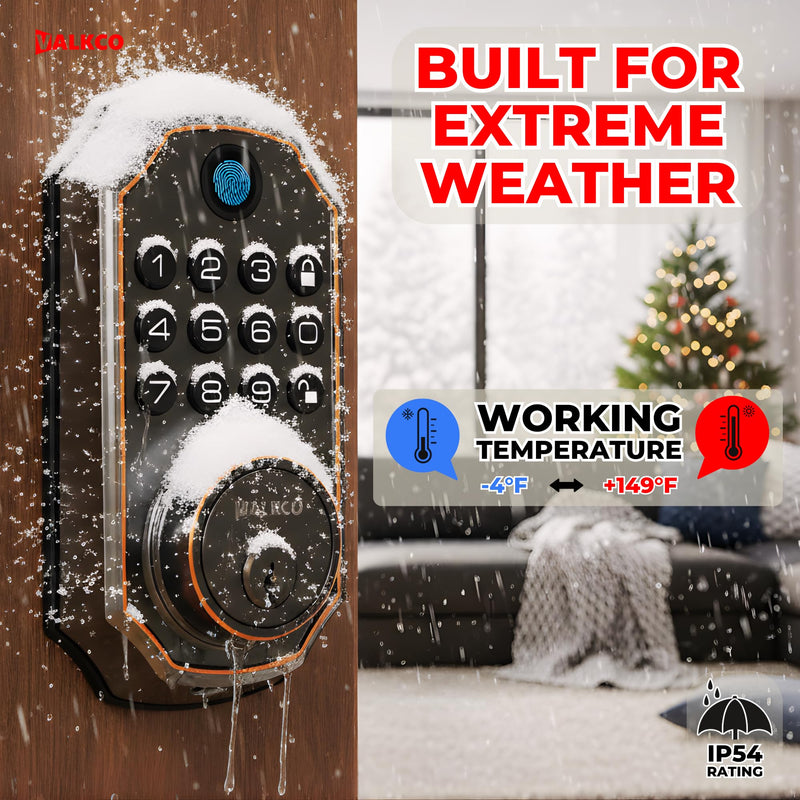 VALKCO Smart Door Lock V5O5BF, Keyless Entry Door Lock with Keypad and Bluetooth App Control, Fingerprint Deadbolt, Smart Door Lock for Front Door, Auto Lock, IP54 Weatherproof, Easy Installation.