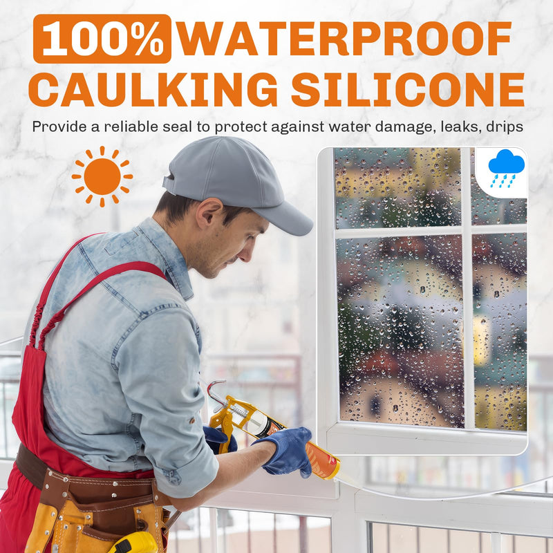 WELLUCK Clear Silicone Caulk, 100% Waterproof Caulking Silicone Sealant Flexible Cartridge Adhesive for Kitchen, Bathroom, Window, Door, Glass, Bathtub, Shower, RV, Auto Leak Sealing (10.2 OZ, 1Pack) 1