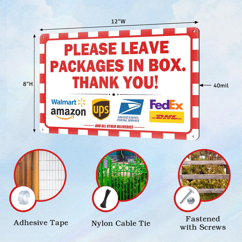 Delivery Signs for Packages Please Leave Packages in Box Package Delivery Sign for Outside, Alumlnum Alloy, Waterproof, Rust Resistant (8''x12'')
