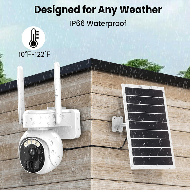 4G LTE Security Cameras Wireless Outdoor, 2K Solar Cellular Security Camera, No WiFi Security Camera, Off Grid With 360° Live View, Color Night Vision, PIR Motion Alerts, 2 Way Talk, Built-In SIM Card White 4G Cellular