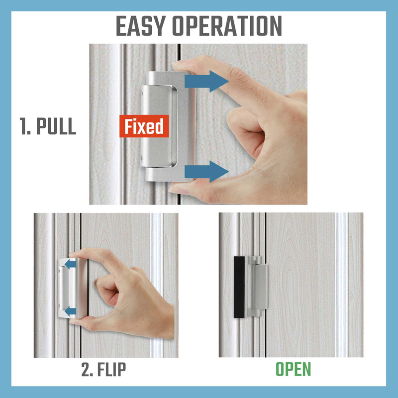 3PACK Home Security Door Reinforcement Lock Childproof, Add High Security to Home Prevent Unauthorized Entry, Aluminum Construction Finish, Silver 3