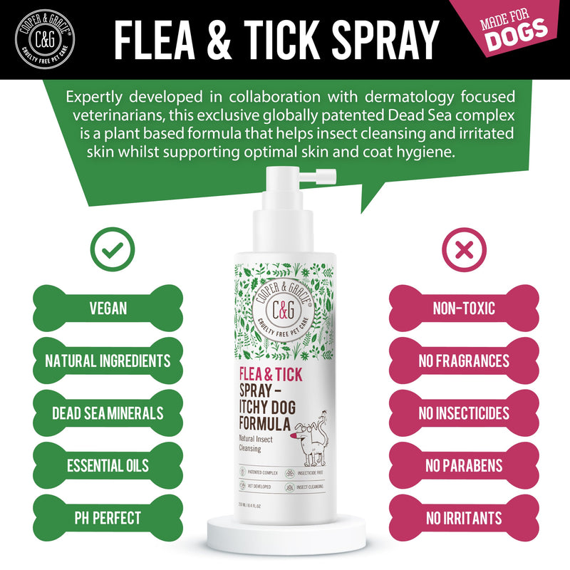 Itchy Dog Flea and Tick Spray – Plant Based Flea and Tick Care for Dogs – Soothes Itchy Skin – Gentle Daily Use Formula – By C&G Pets