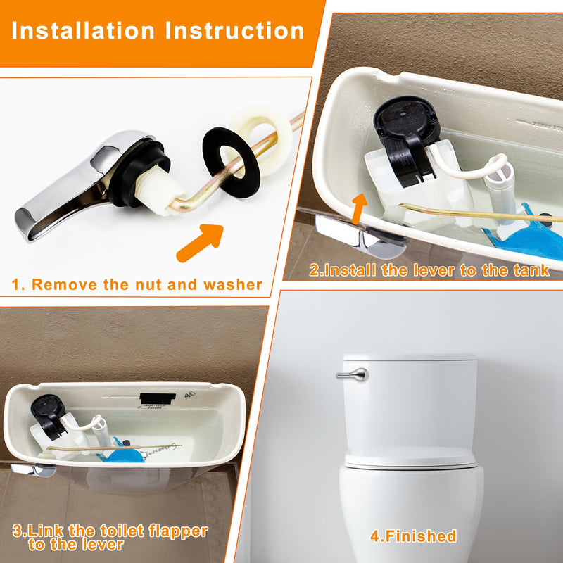 Toilet Handle Replacement Kit, Toilet Lever Flush Handle, Front Mount, Chrome, Universal Fitting Parts, 2 Pack