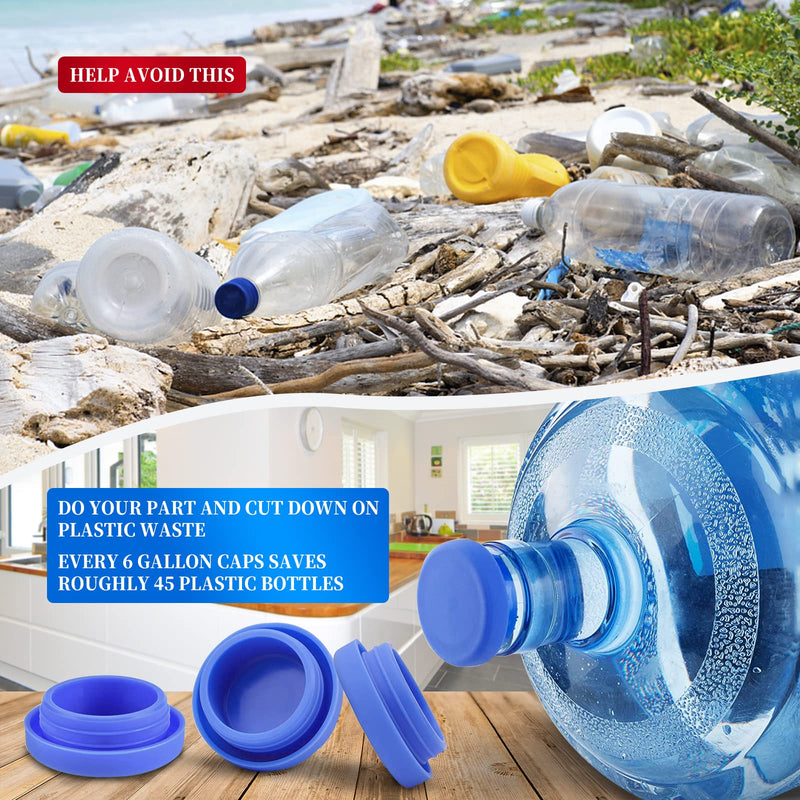 5 Gallon Water Bottle Caps Pack of 6, Silicone Replacement Caps for 5 Gallon Water Jug Reusable, No Spill 5 Gallon Water Jug Lids Leak Proof Fit 55mm Bottles