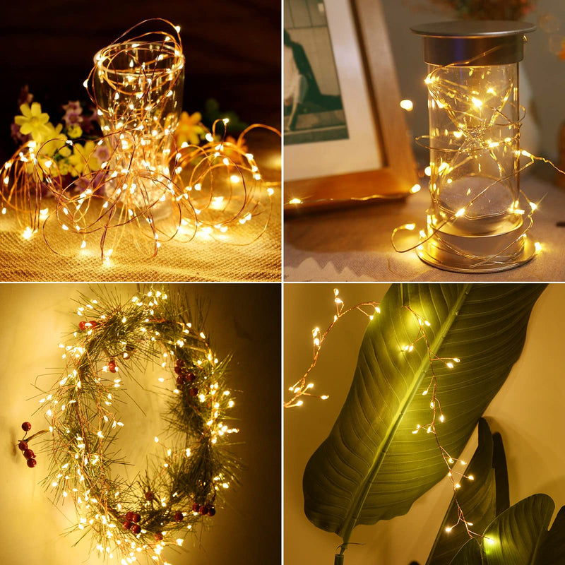 Dailyart Fairy Lights Plug in, 200 Led Fairy Lights with Remote 10Ft Fairy Lights with Timer 8 Modes Warm Fairy Lights for Bedroom Wreath Party Window Wedding Christmas Tree Decoration Gold Wire