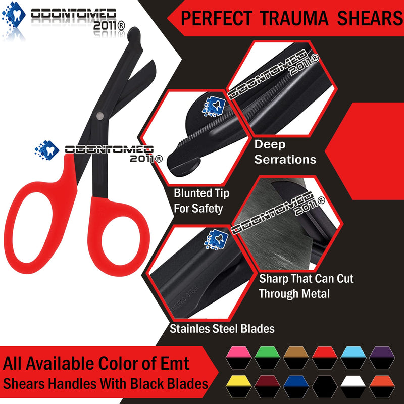 Red Fluoride Coated Trauma Paramedic EMT Shears Scissors 7.5" (ODONTOMED2011 Brand)
