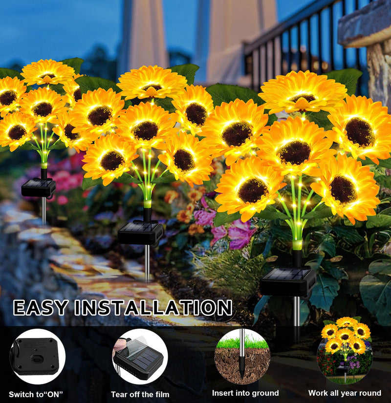 Solar Lights Outdoor Garden Decor,4 Pack with 24 Sunflower Lights,Solar Flowers Lights Waterproof,Birthday Gifts for Mom Women Grandma,Outside Decorative Stakes Light for Landscape Yard Patio Lawn 4 Pack Solar Sunflower Lights
