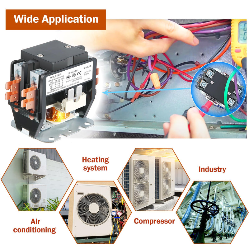 Dreyoo 1 Pack Carrier HVAC Motor Contactor, 120V 30 Amp Coil 2 Pole Replacement Relays Compatible with C230B, Air Conditioner, Heat Pump, Refrigeration Systems