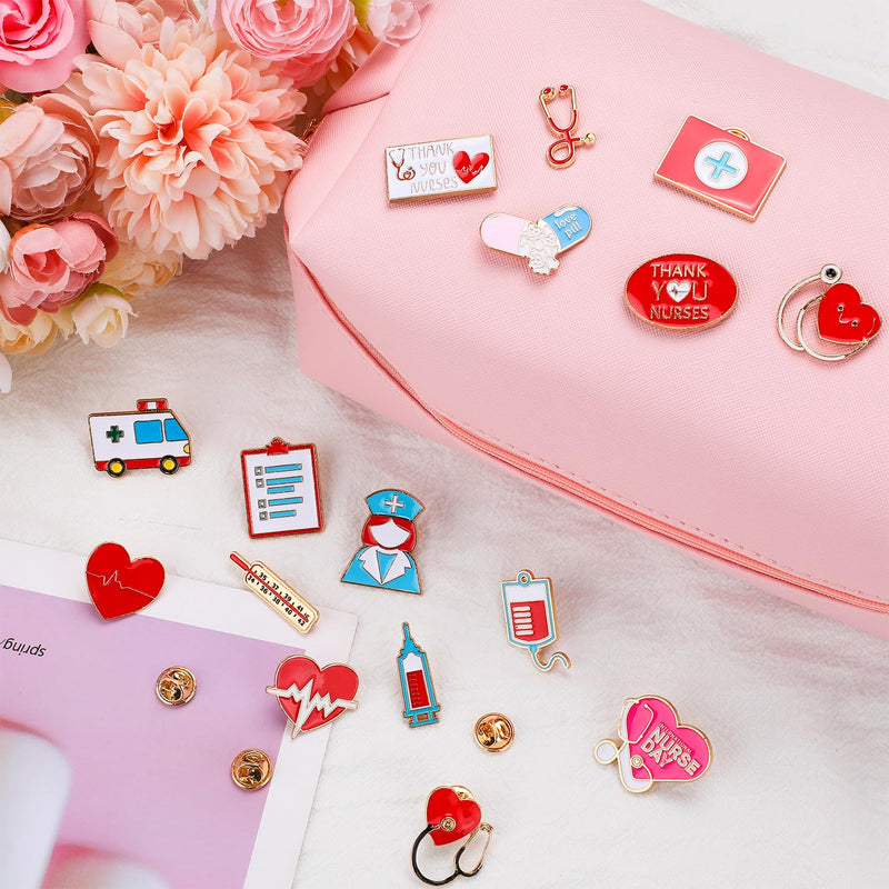 50Pcs Nurse Pins Bulk, Cute Enamel Medical Brooch for Badge, Stethoscope Hearts Bandages Pins for Nurses' Day Gifts for Decor Clothes and Bags 100Pcs