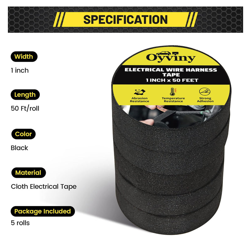 Oyviny Electrical Wire Harness Cloth Tape 1 Inch x 50 Feet Self-Adhesive Wire Loom Cloth Tape for Automobile Electrical and Engine Wire Noise Dampening, Wiring Harness Tape for Audio Wire Harness