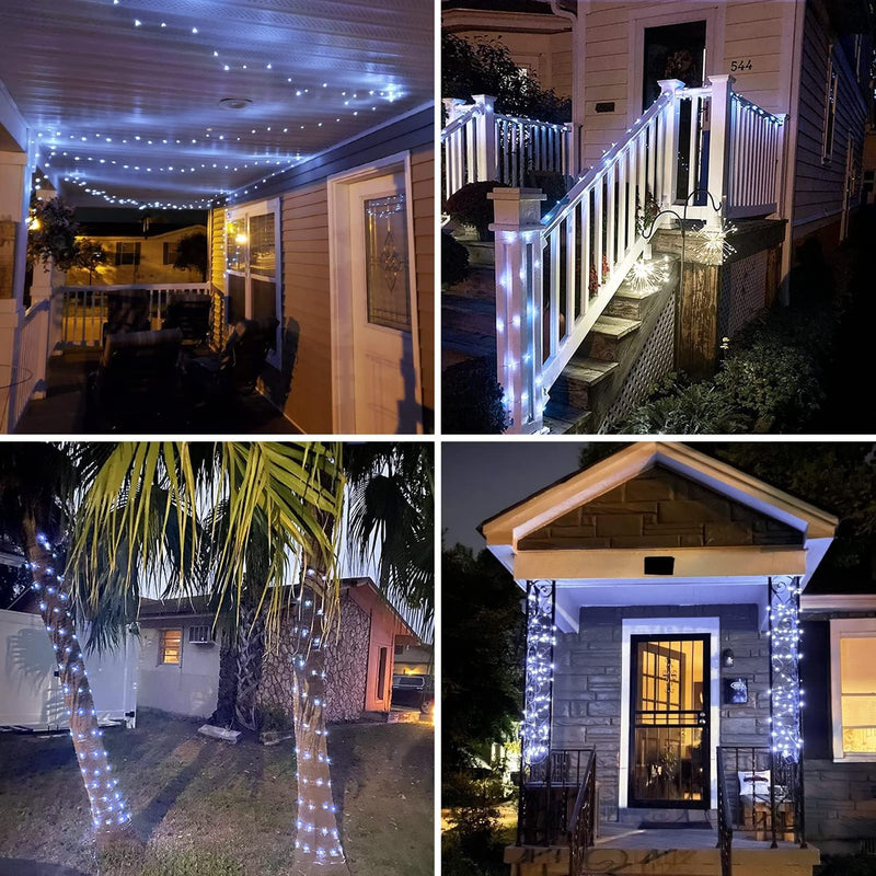 JMEXSUSS 2 Pack Solar String Lights Outdoor Waterproof, Each 33FT 100 LED White Solar Fairy Lights, 8 Modes Solar Lights for Outside Yard Tree Patio Garden Wedding Christmas Decorations 2 Packs