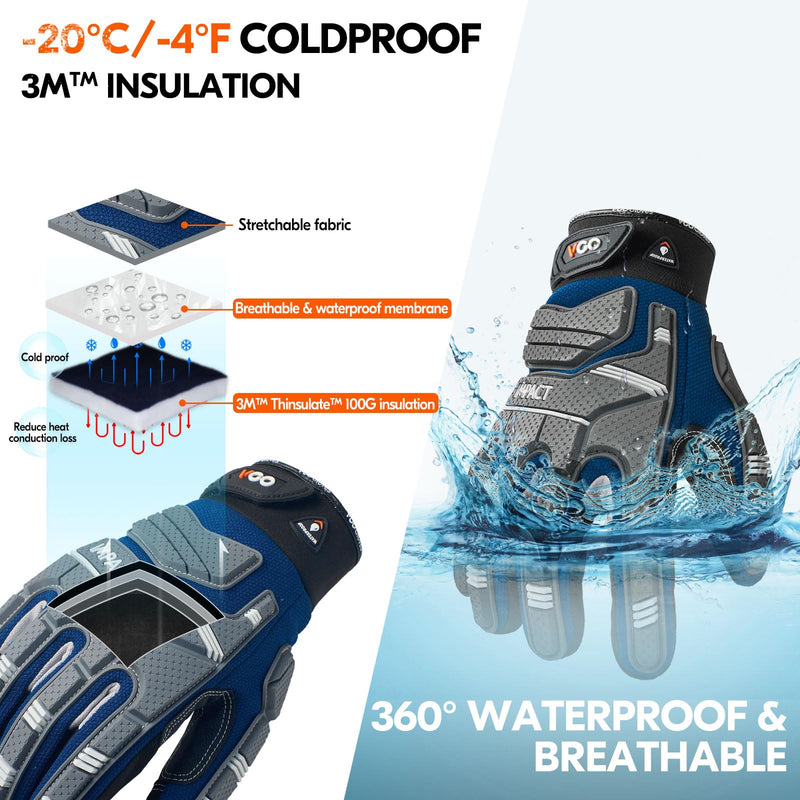 Vgo... -20/-4F COLDPROOF Winter Work Gloves - Mechanics & Impact Gloves - Anti-Vibration & Heavy Duty (SL9792FW) Medium Blue