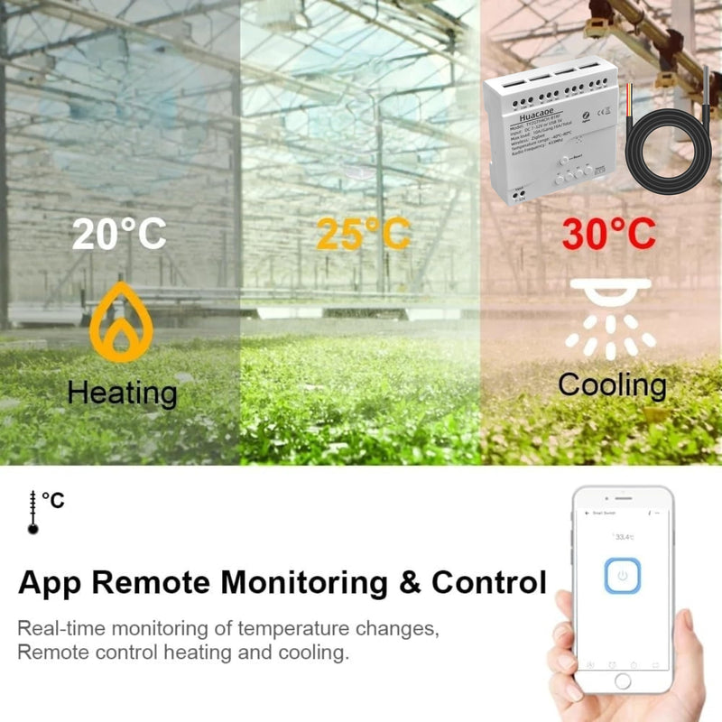 Zigbee 4CH Temperature Monitoring Switch,12V Dry Contact Smart Relay Module,Tuya App Remote Control,with Waterproof Sensor Probe(Tuya Zigbee hub needed) 4CH 12V