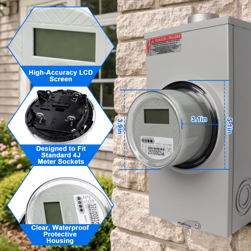 240 V 2-Wire Digital KWH Meter – High-Precision LCD Watt Meter for RV/Home/Workshop – Energy Usage Monitoring, ANSI C12.1 Compliant, Easy Install, Supports up to 200A TA30