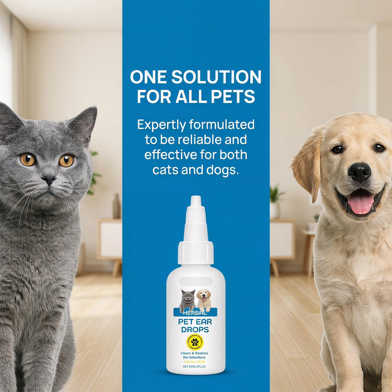 Pet Ear Cleaner Drops for Cats & Dogs, Gentle and Effective Ear Cleaner Solution, Safe & Gentle Ear Care Treatment for Pet Ear Hygiene & Cleaning, 60ml