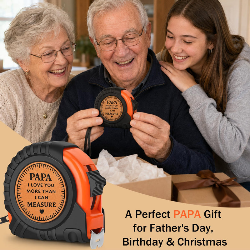 Grandpa Fathers Day Papa Gift from Grandkids Father's Day Birthday Gifts for Grandfather Best Papa Gift Papaw Pop Pop Gifts from Granddaughter Genuine Leather Engraved 25 FT Tape Measure Useful Tool
