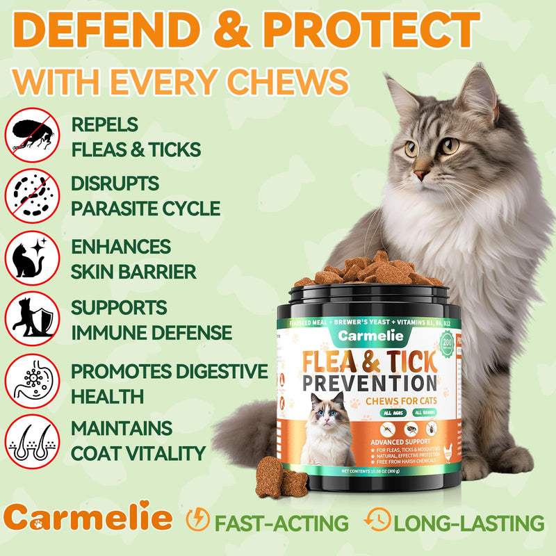 Natural Antibiotics+Flea and Tick Treats for Cats Bundle-200 Each-Cat Antibiotics with ProbioticsCat Antibiotics for Allergy Relief, Urinary Tract Support, Itch Relief, and Immune Support
