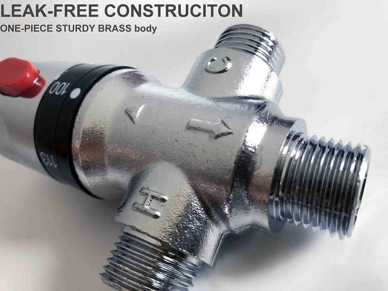 Three-way Thermostatic Mixing Valve,1/2NPT Connections,Solid Brass