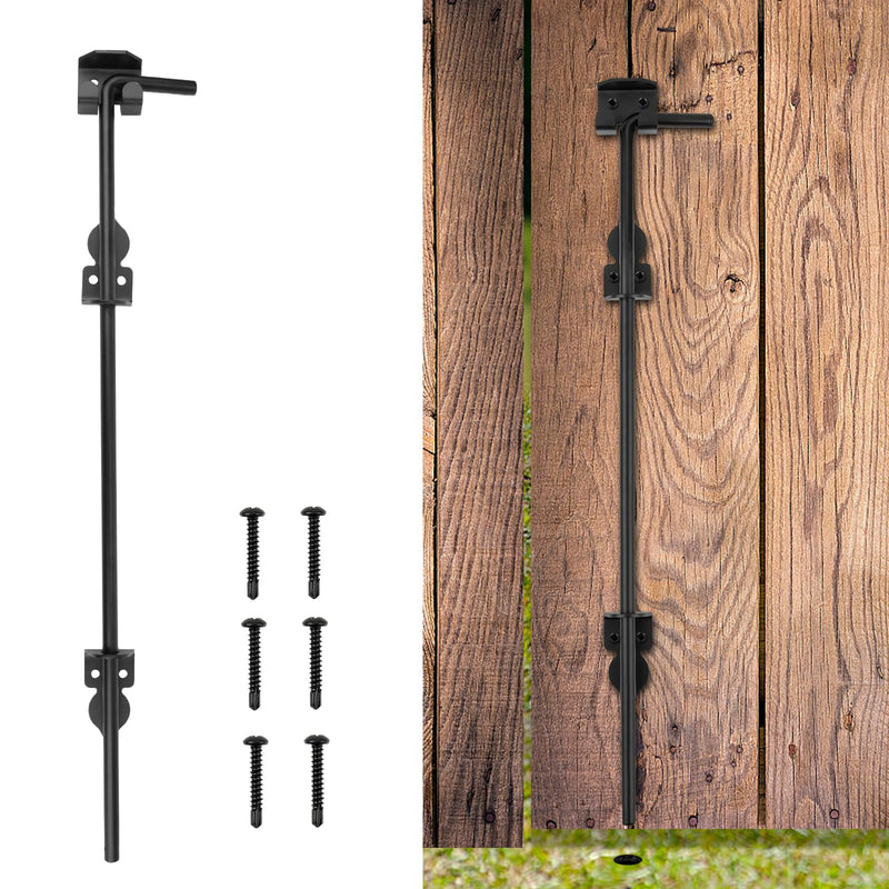 Gezen 24" Cane Bolt Gate Drop Rod Heavy Duty Gate Hardware for Wooden Fences Metal Vinyl Gates Doors, Gate Ground Latch for Holding Gate to The Ground, Black Finish, 2 Pack 2Pack 24in