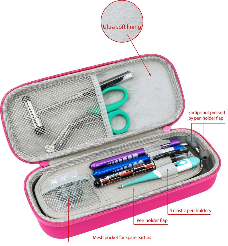 ButterFox Premium Stethoscope Case with Divider and ID Slot for 3M Littmann Classic III, Cardiology IV Diagnostic and More Stethoscopes with Pocket for Nurse Accessories (Hot Pink) Hot Pink