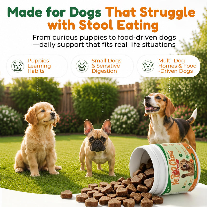 VUN No Poo Chews for Dogs – Coprophagia Stool Eating Deterrent for Dogs,Stop Poop Eating,Reduce Stool Odor & Support Digestion with Pumpkin, Digestive Enzymes & Yucca – 100 Soft Chews