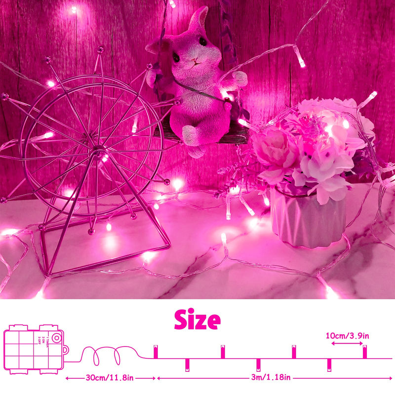 String Lights Outdoor Waterproof 9.8ft 30 LED, Pink Fairy Lights Battery Operated with Timer Clear Wire for Indoor & Outdoor Christmas Valentine's Day Decorations Garland Party Garden 1