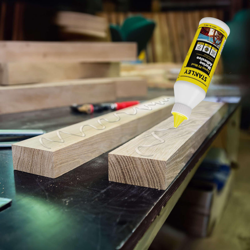 Stanley Marine-Grade Polyurethane Wood Glue -1X6.8 Fl. Oz. - Superior Water-Resistant & High Strength Adhesive for Boaters - 1 Pack White/Yellow