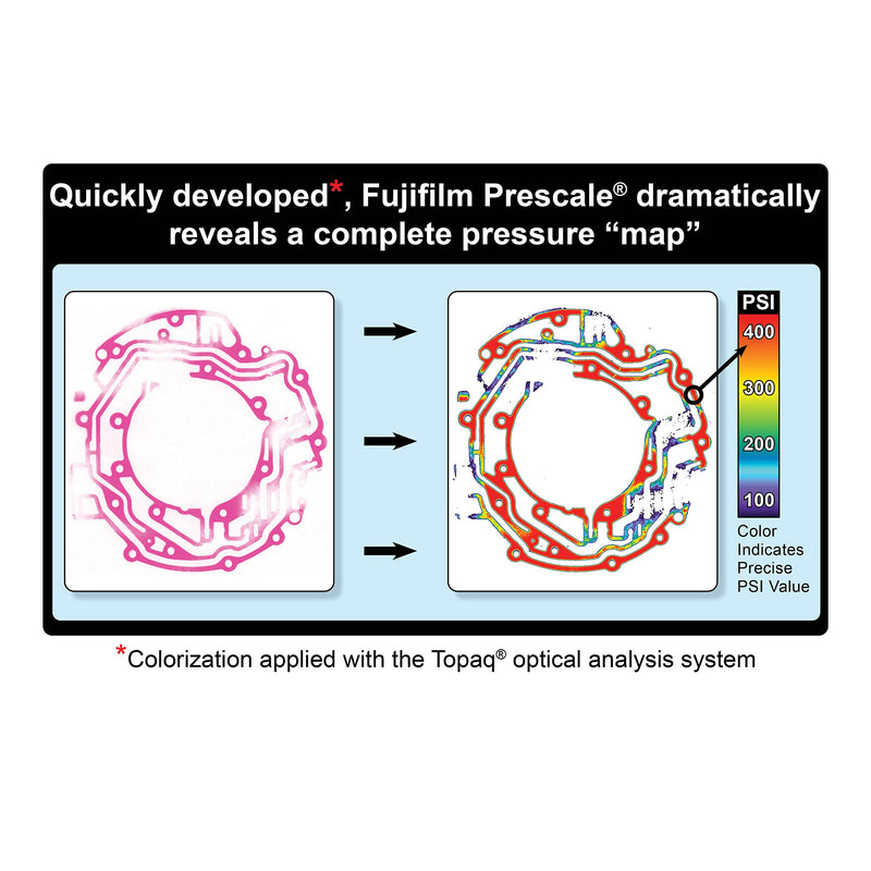 Fujifilm Prescale Sample Pack - Super Low LLW (2LW) - Surface Pressure Mapping - Pressure Indicating Film - Tactile Sensor - Pressure Range 70-350 PSI; 4 in. x 2.5 in. Sheets