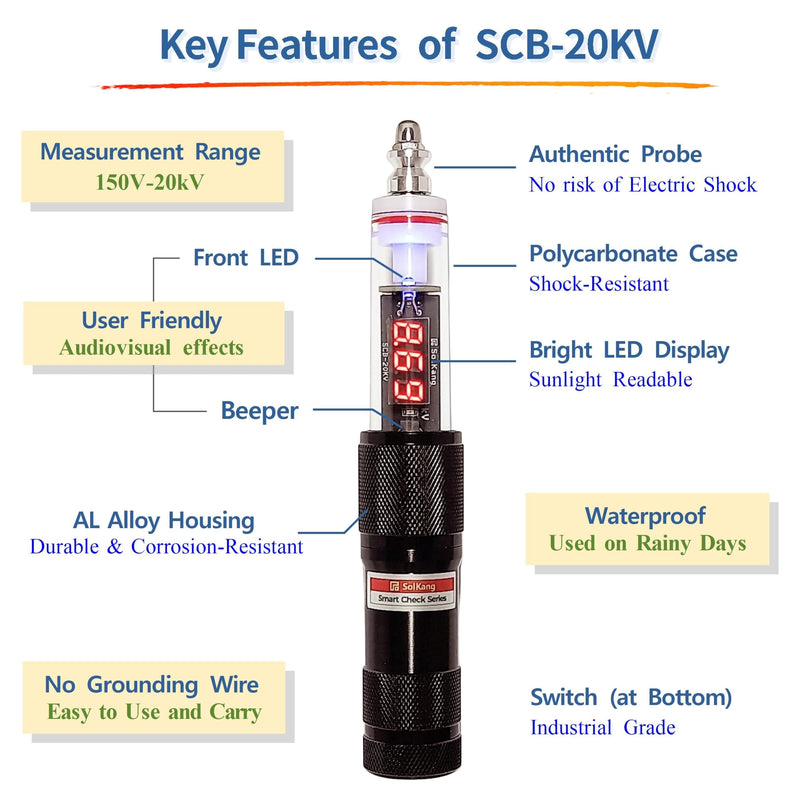 Electric Fence Tester, 150–20,000V, Made in Korea, Digital Voltmeter for Livestock & Farm, Waterproof, SmartCheck Series SCB-20KV