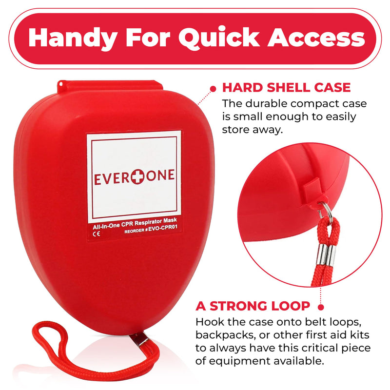 CPR Rescue Mask, Adult/Child Pocket Resuscitator, Hard Case with Wrist Strap + Gloves & Wipes - 2 Pack 2 Count