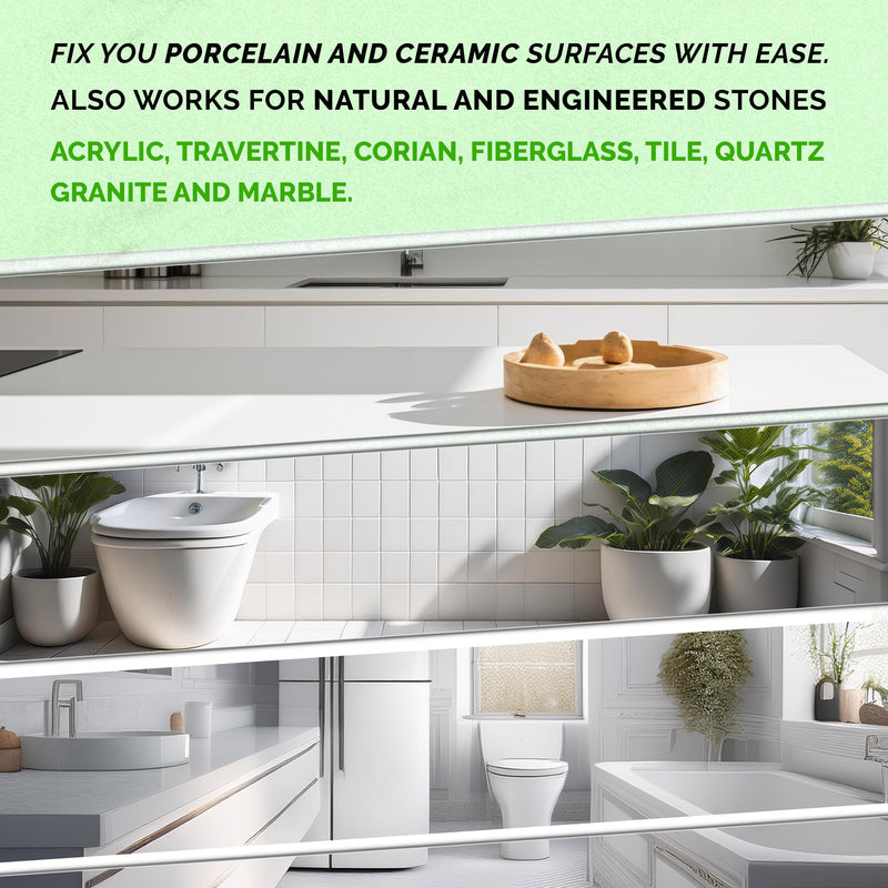 Porcelain Repair Kit (Clear/Transparent & White) - Fix Your Defects on Tiles, Sinks, Bathtubs & More I Suitable for Most Repairs I Upgraded Light Unit