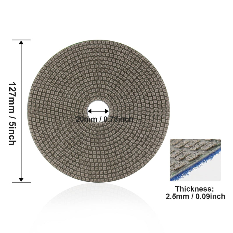 5" Electroplated Diamond Polishing Pads 120 Grit - Wet Dry Sanding Tile Stone Marble Granite Concrete Ceramics Glass Grit-120#
