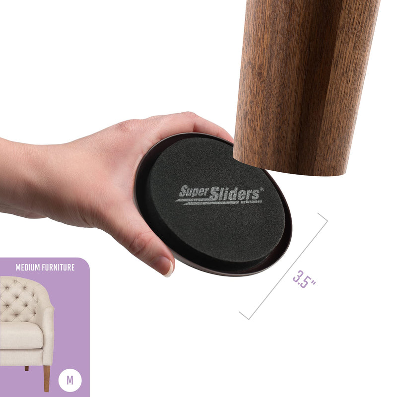 Super Sliders 3 1/2" Round Reusable Furniture Sliders for Carpet - Effortless Moving and Surface Protection, Black (4 Pack) 4 Count (Pack of 1)
