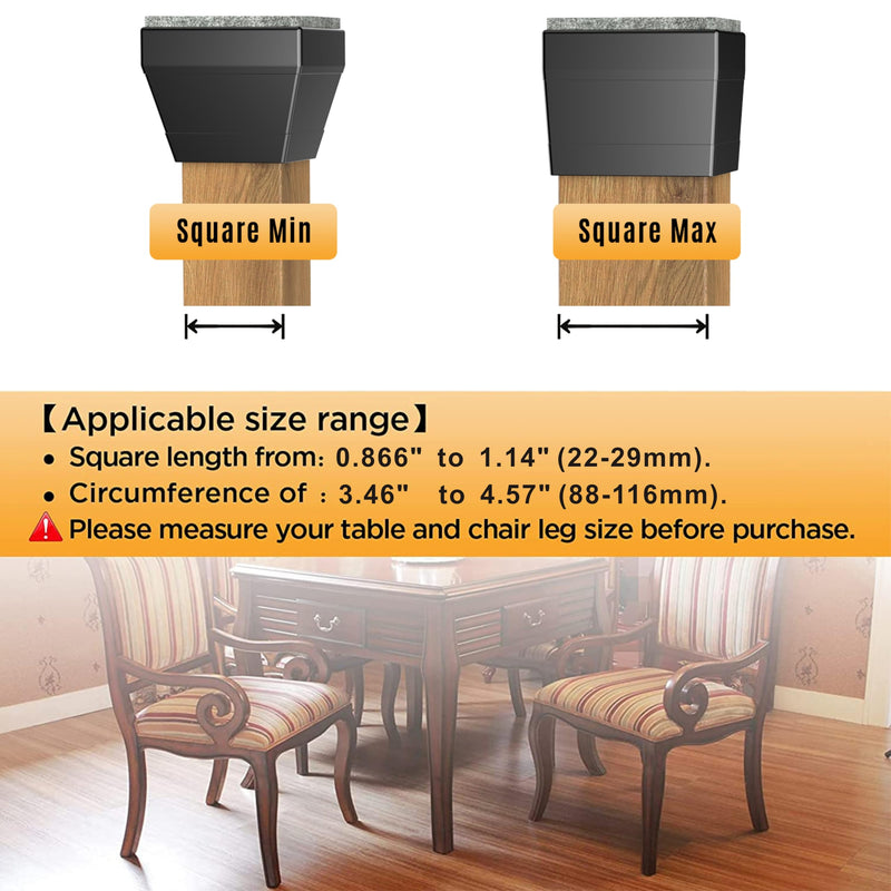 Square Chair Leg Protectors for Hardwood Floors, 24 Pcs Silicone Furniture Legs Caps to Prevent Floor from Scratches and Reduce Noise, Easy to Move,（Fit: 0.866" -1.14" Black）. Square M(0.866-1.14")