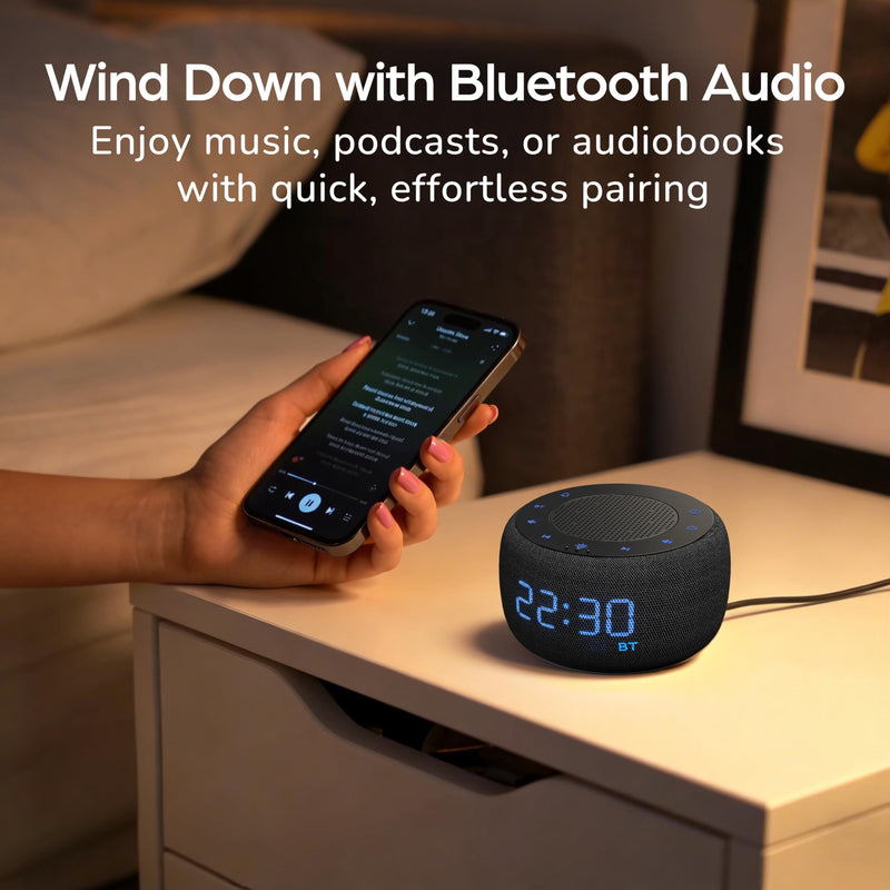 BUFFBEE Alarm Clock with Bluetooth Speaker & FM Radio for Bedside – Gradual Wake-Up Sounds, Fully Dimmable Display & Ambient Night Light, Plug-in Digital Clock for Bedroom Black