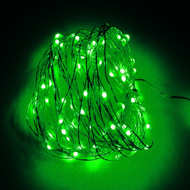 Twinkle Star 33FT 100 LED Silver Wire String Lights, St Patricks Day Fairy Lights Battery Operated LED String Lights for Christmas Wedding Party Home Holiday Decoration, Green 1 Pack