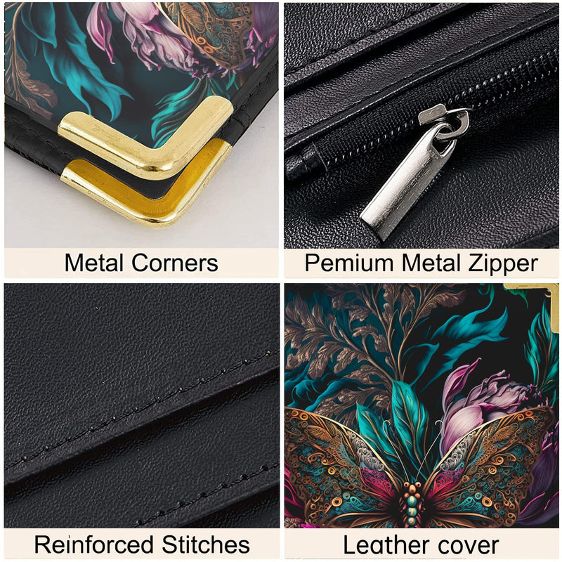 Waitress Book, Butterfly Server Books for Waitress with Zipper Pocket, Leather Server Book, Cash Check Bill Receipt Holder Presenter, Guest Book Note Pad Waiter Accessories Fit Server Apron Butterfly green