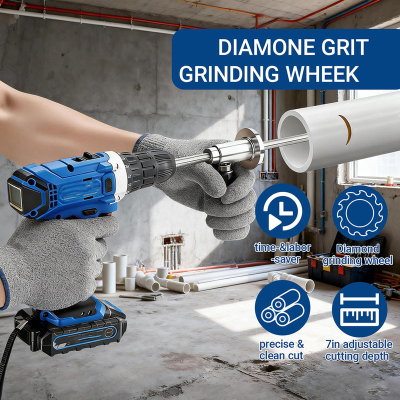 Inside Pipe Cutter for PVC Pipe Cutter, 7 Inch PVC Pipe Cutter Adjustable Cut Depth, with Handle and 4 Diamond Grit Cutting Wheel, 1/4in Hex Shank Fit for Impact Drivers