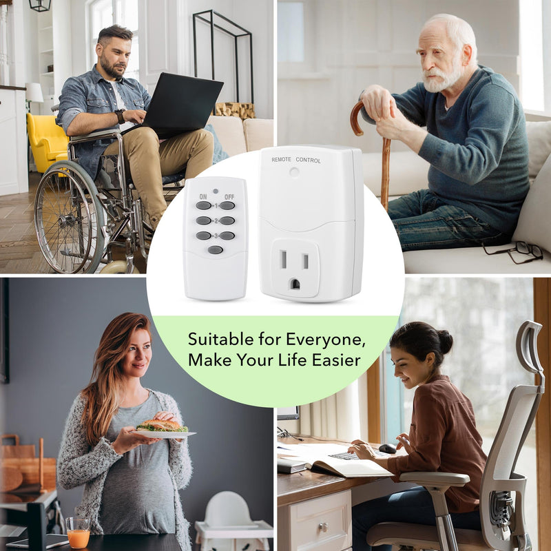 BN-LINK Mini Wireless Remote Control Outlet Switch Power Plug In for Household Appliances, Wireless Remote Light Switch, LED Light Bulbs, White (1 Remote + 3 Outlet) 1250W/10A 1 Remote + 3 Outlets