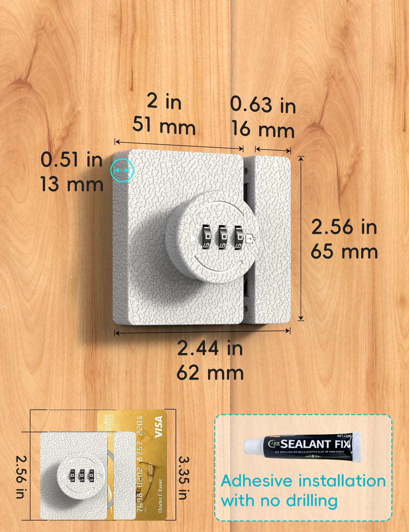 Keyless Combination Cabinet Lock, Anti-Pry 3-Digit Security for Swinging/Sliding Door, Drawer, Cupboard, Locker, Closet, Child Safety, Easy Installation (White, 2 Pack) White