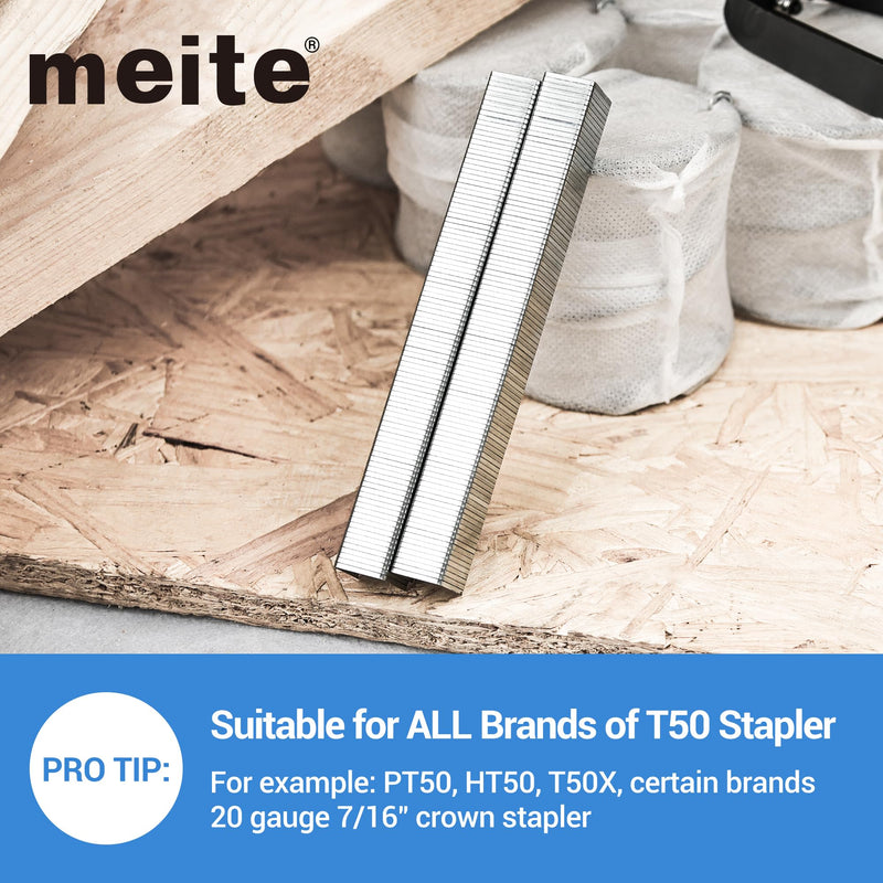 meite T50 Staples, 3/8 Inch Heavy Duty Staples for Staple Gun, 20 Gauge 3/8 Inch Crown Galvanized Upholstery Staples Staple Gun Staples (1,512 Counts) 1 Pack (1,512 Counts)