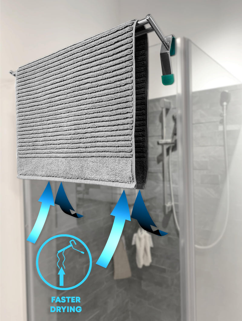 Bathroom Towel Bar Extender, The Magic Bar, Doubles Your Towel Space Fits Almost Any Towel Bar or Shower Walls, Faster Drying, No Tools Required, Expands from 14.5 to 25.5 Inches, Chrome (Double) Double Bar