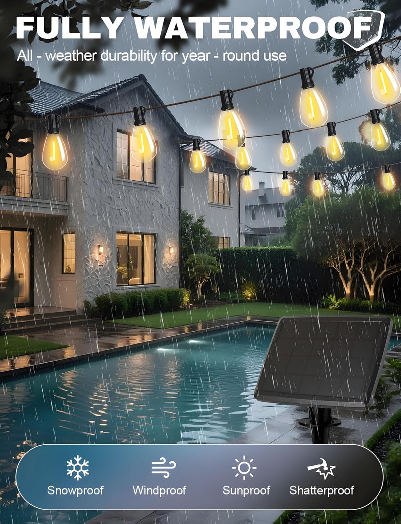 Tenmiro 120FT Solar Outdoor String Lights with Remote and 32+2 LED Shatterproof Bulbs Dimmable & Timing 3 Light Modes Solar Patio String Lights for Cafe, Garden, Deck, Outside Wedding Last for 10+Hrs Solar 120FT