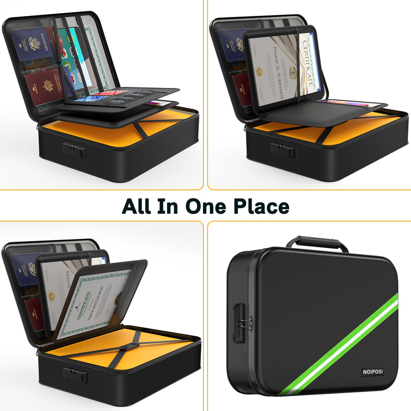 Noiposi Document Organizer with 5200℉ Heat Insulated,Waterproof and Fireproof Document Box with Lock, Home Travel Strong Fireproof Safe Storage Box for Letter Size Important Documents and File Black 5200℉ Medium